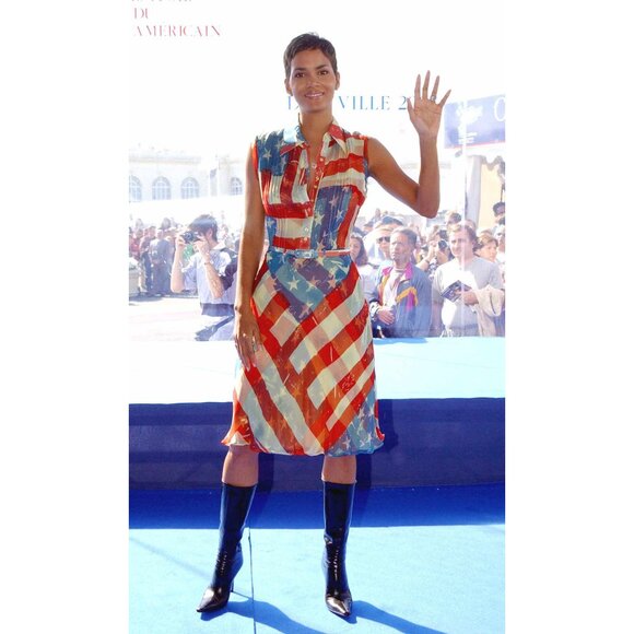 ASO CELEBS Iconic Flag Dress Silk Includes Belt RARE - Picture 5 of 10